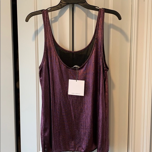 NWT❣️ Zara Trafaluc plum metallic tank top Sz Med - Picture 2 of 5